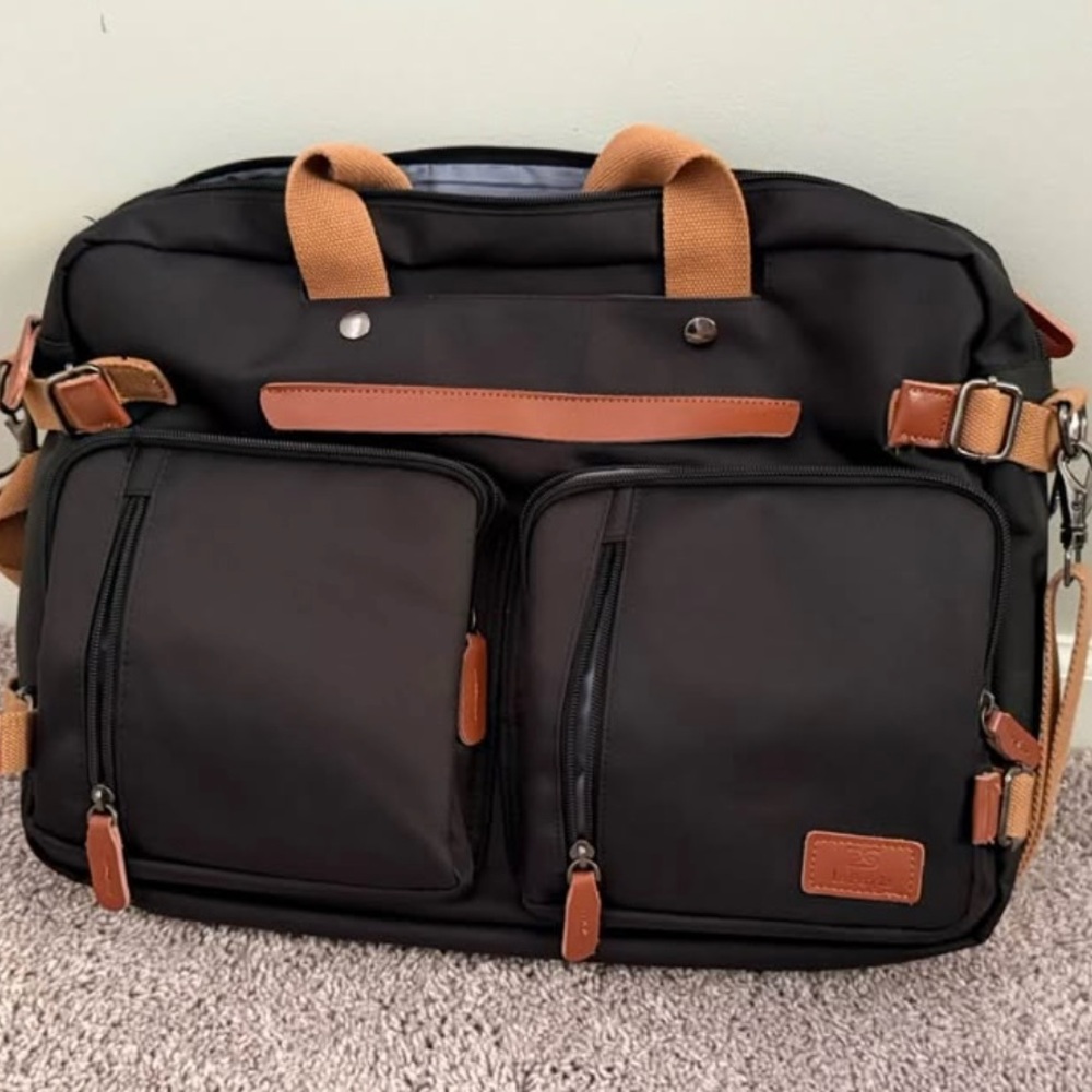 Black and Tan Briefcase Messenger Bag